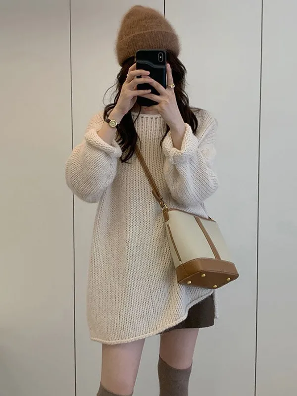 Khaki Color Lazy Style Knitted Sweater Women's Inner Wear Top Spring Autumn New Design High Level Comfortable Polyester Fiber