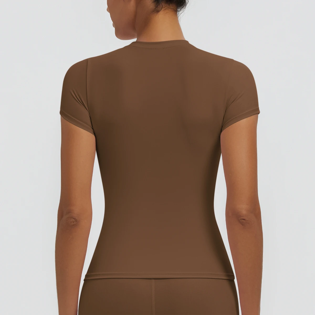 Hochelastisches, schnelltrocknendes, einfarbiges Yoga-Kurzarm-T-Shirt für Damen, Workout-Oberteil, schmal geschnittenes, lässiges Sport-, Lauf-, Fitness- und Yoga-T-Shirt. – Detail 4
