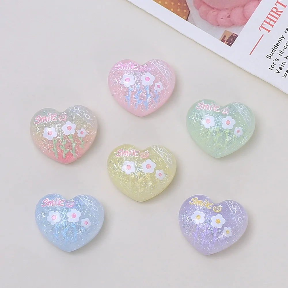20PCS Kawaii Flower Heart Resin Flatback Cabochons For Hairpin Scrapbooking DIY Jewelry Craft Decoration Accessories