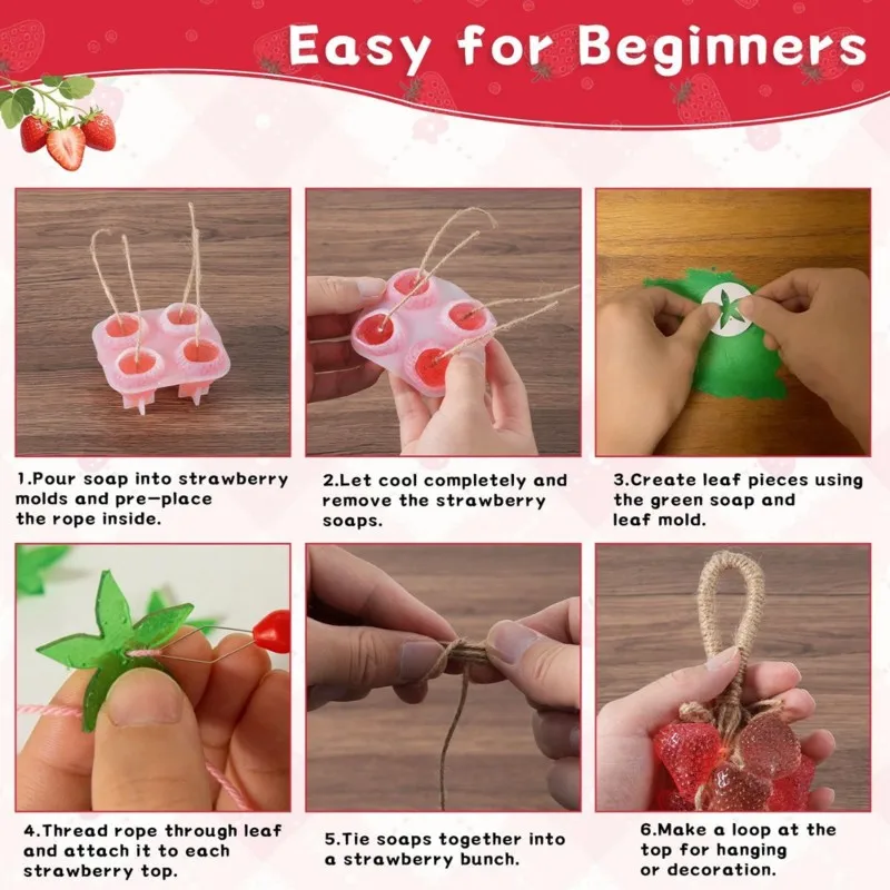 ABYN-DIY Handcrafted Silicone Strawberry Soap Mold Set-Soap Making Tools For Home& Garden