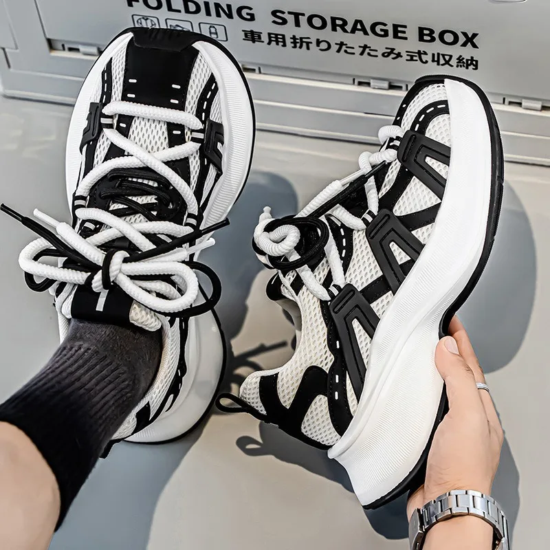 running shoes man summer mesh breathable fashionable sports running shoes popcorn casual mens shoes thick-soled chunky sneakers