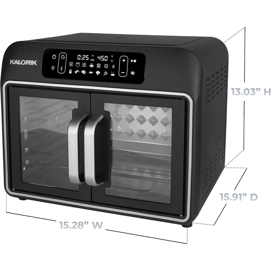 칼로릭 에어프라이어 컨벡션 오븐 디자이너 시리즈 26쿼트 듀얼 스피드 팬 이지 풀 프렌치 도어 및 14가지 스마트 요리 프로그램
