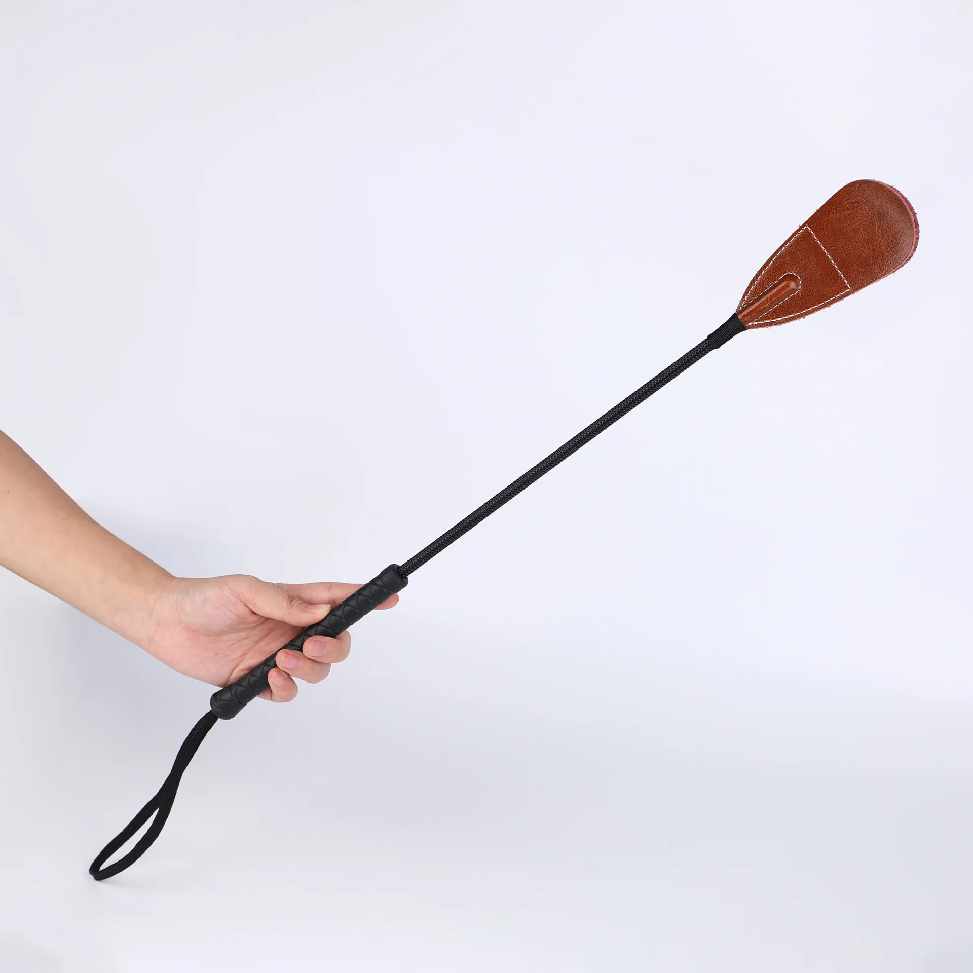 

54CM Genuine Leather Double-Layer Whip with Rubber Handle Horse Training Crop Spanking Flogger for Role Play Horse Riding