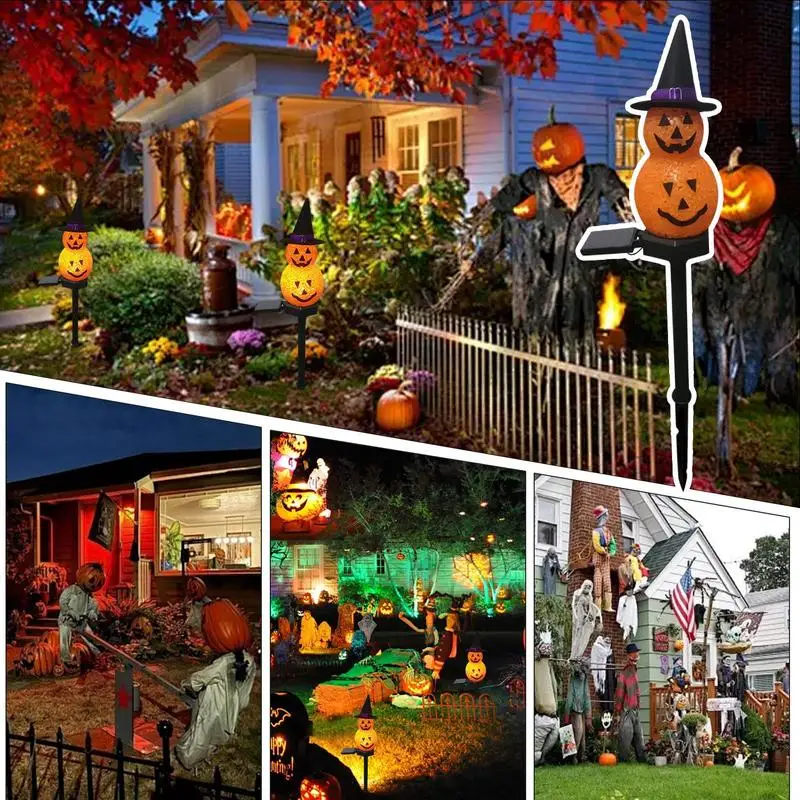 Halloween Hat Pumpkin Stakes Lights Waterproof Solar Walkway Lights LED solar powered lamp Outdoor Graden Lawn party decor