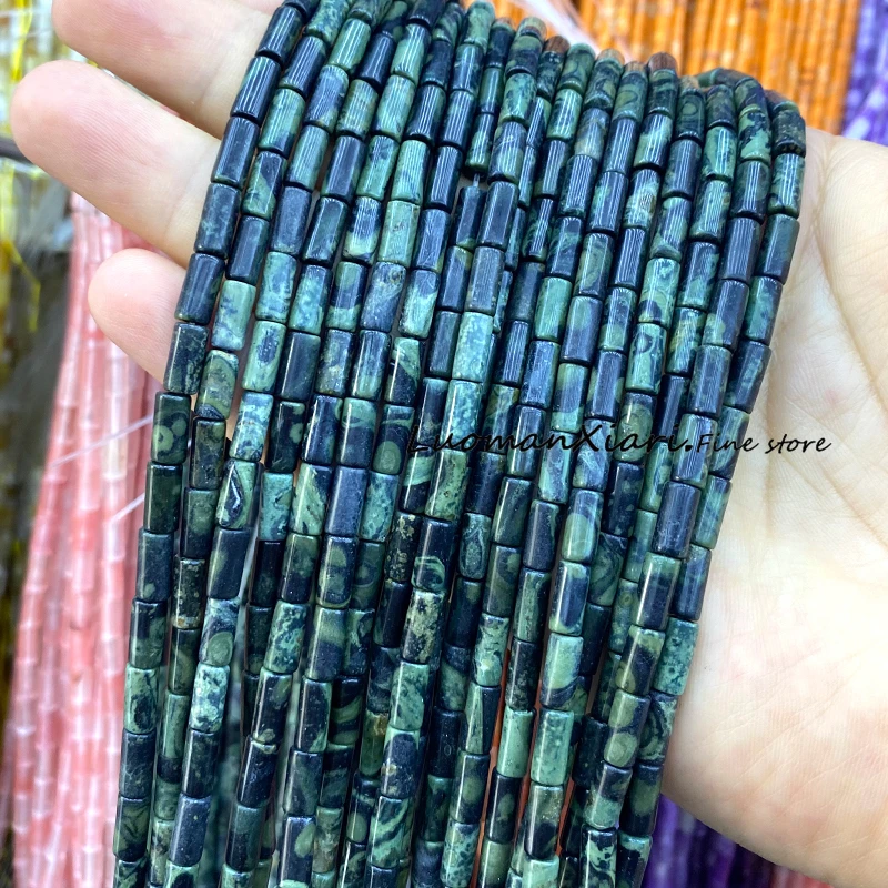 Natural Stone Tube 4x9mm Green Tree Agate Cylinder Loose Spacer Beads for Jewelry Making Diy Bracelets Charms Accessories