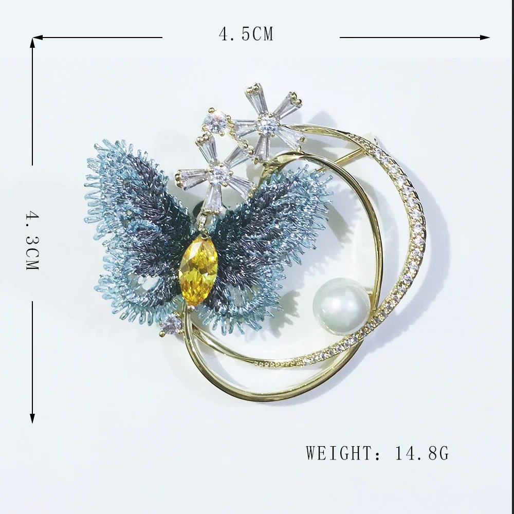 Blucome New Design Embroidery Brooch Delicate Copper Butterfly Brooch for Women Corsage Suit Scarf Hat Hijab Pins Accessories