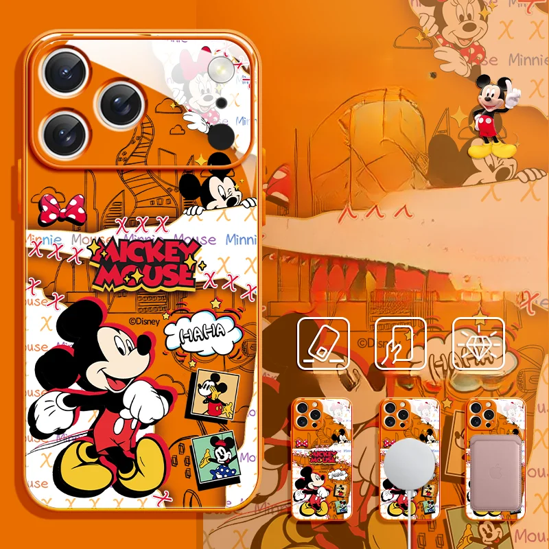 Милый мультяшный чехол для телефона с Микки и Минни Magsafe для iphone 17 Pro Max 16 15 14 Plus 13 12 11 Пара магнитных чехлов из жидкого стекла