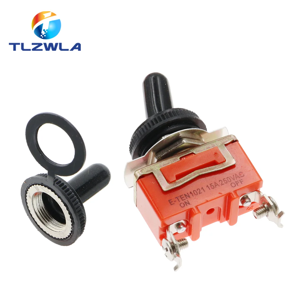 1PCS ON-OFF 15A 250V Toggle Switch 2 Pin Toggle Flick Switch Light Metal SPST E-TEN1021