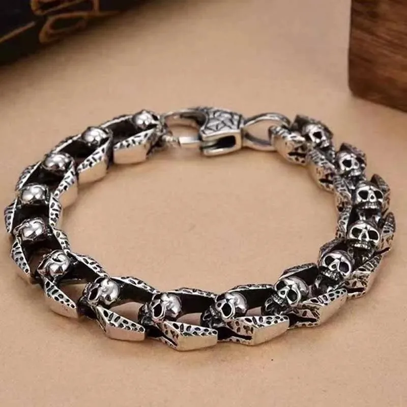 

Stainless Steel Skull head Chain Link Bracelet Skeleton Link Hip Hop Rapper Bracelets Women Chain Sport Fine Jewelry