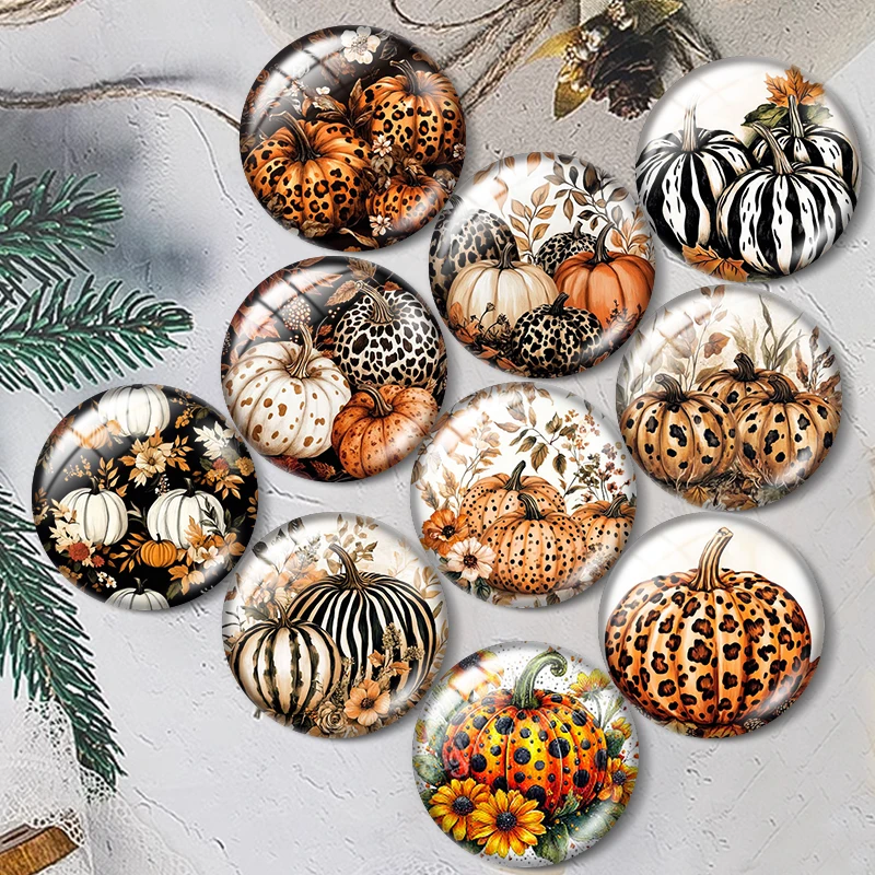 Cute Fall Pumpkins 12/18/20/25mm glass cabochon  bracelet pendant rings for jewelry demo earrings back Making findings