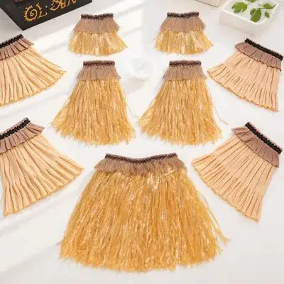 

Grass Skirt Set Adult Straw Color Elastic Arm Leg Bands Costume Skirts Luau Party Hawaiian Outfit Tribal Accessories Women