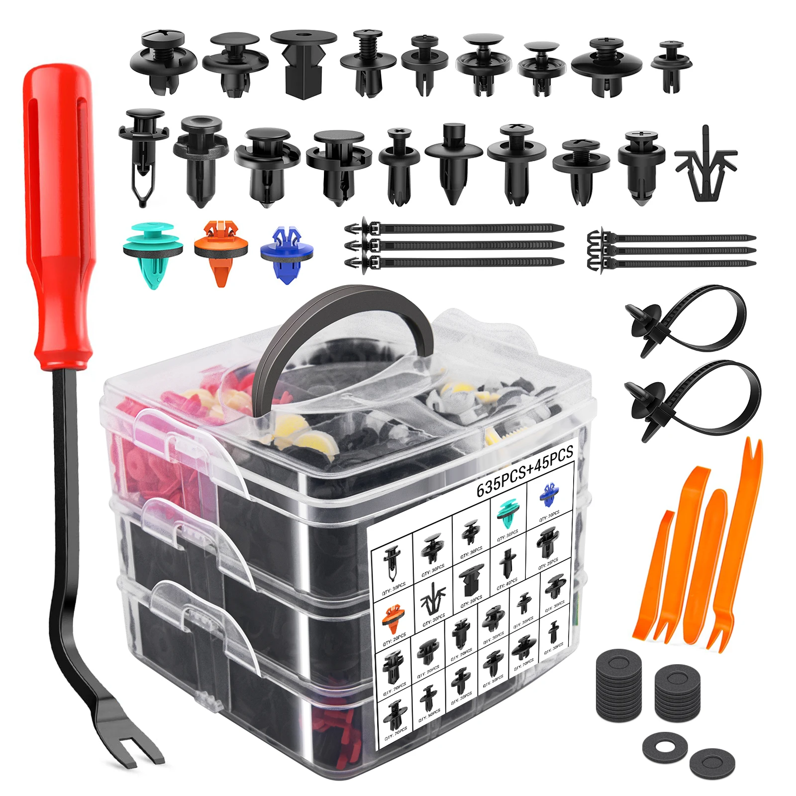 

680pcs Bumper Clips Car Retainer Clips Auto Fasteners Removal Tool Kit,Universal Mudguard Rivets Retainers Cable Ties for Ford
