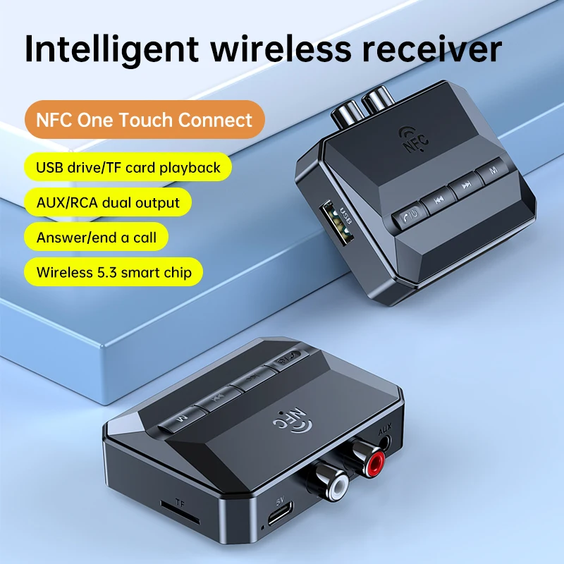 ตัวรับสัญญาณเสียง5.3บลูทูธ NFC ตัวรับสัญญาณ WiFi 3.5มม. AUX RCA RCA r/l USB U-disk/ บัตร TF เล่นเพลง HIFI lossless สเตอริโอพร้อมไมโครโฟน