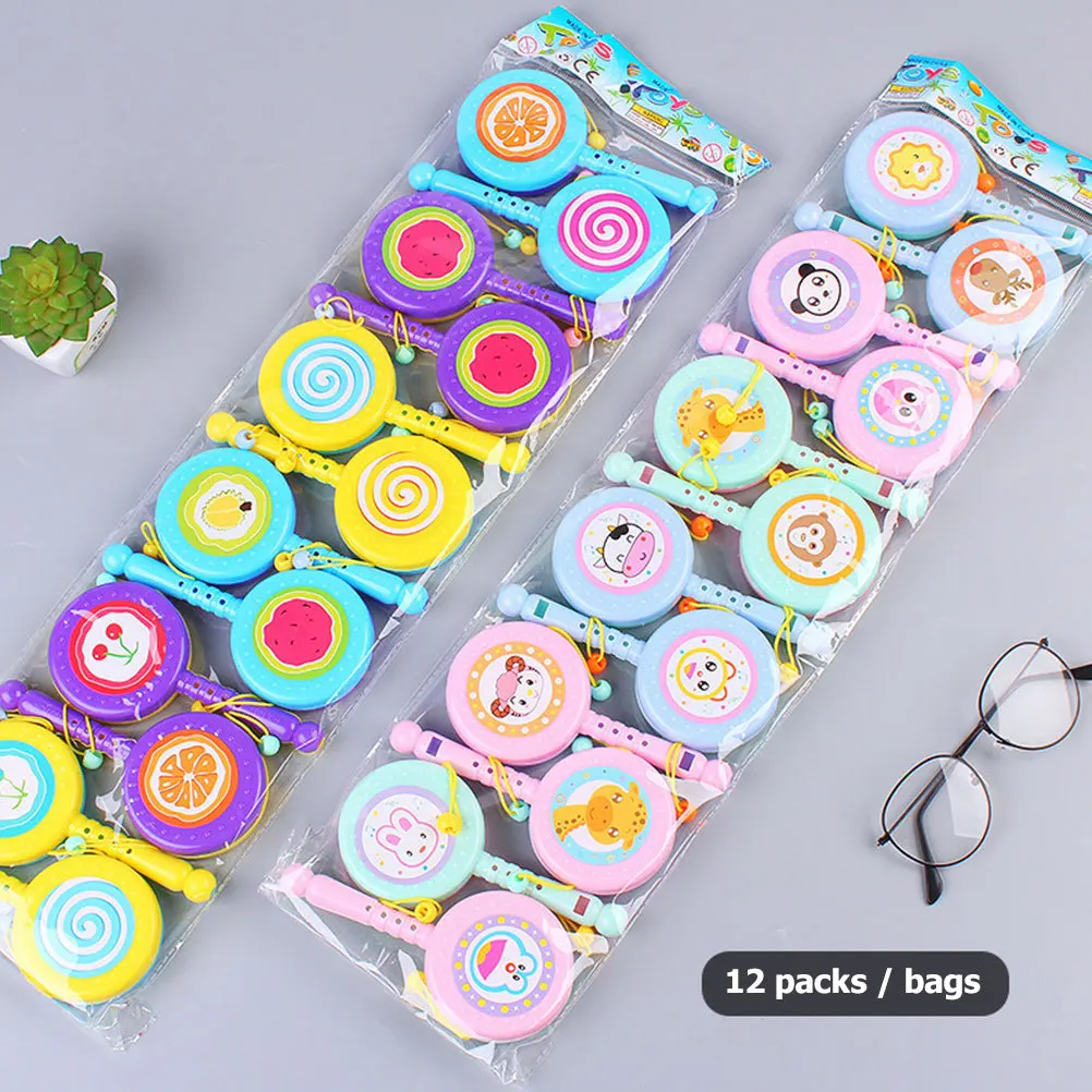 Hochet pour tout-petits, 12 pièces, tambour à main à motifs de dessin animé pour bébé, Shakers éducatifs pour nourrissons, améliore le développement de la Coordination
