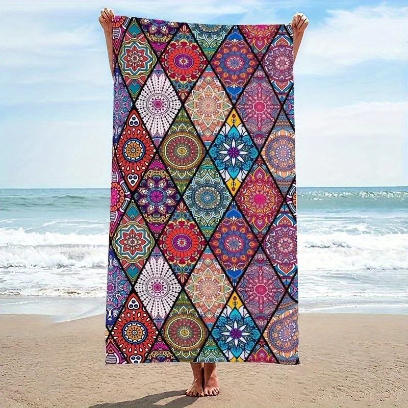 Colorful Mandala Large Quick-Drying Beach Towel, Polyester Sand Sun Protection for Surfing Swimming Yoga
