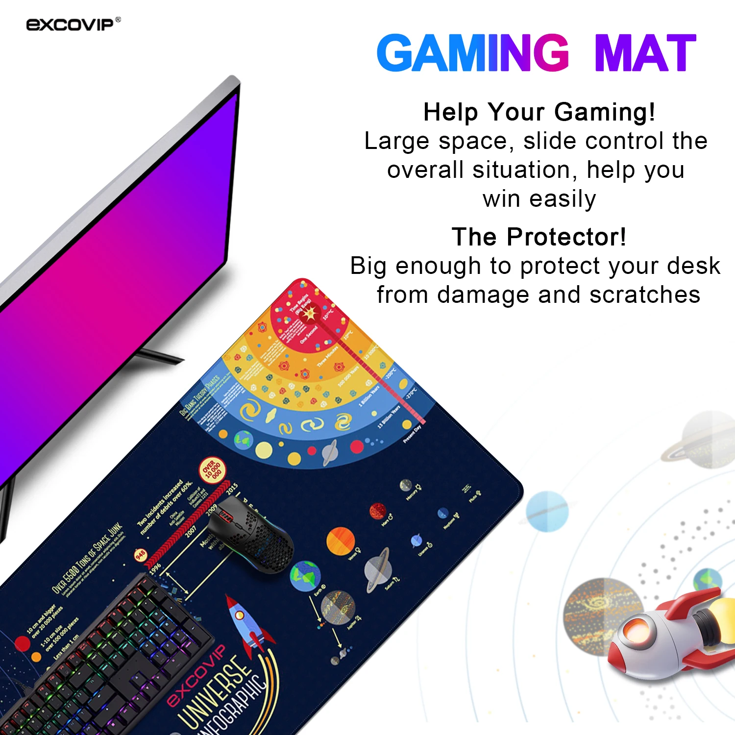 EXCO Gaming Mouse Pad Large Extended Big Computer Desk Mat with Stitched Edge Non-Slip Base Keyboard Mousepad for Gamer Office