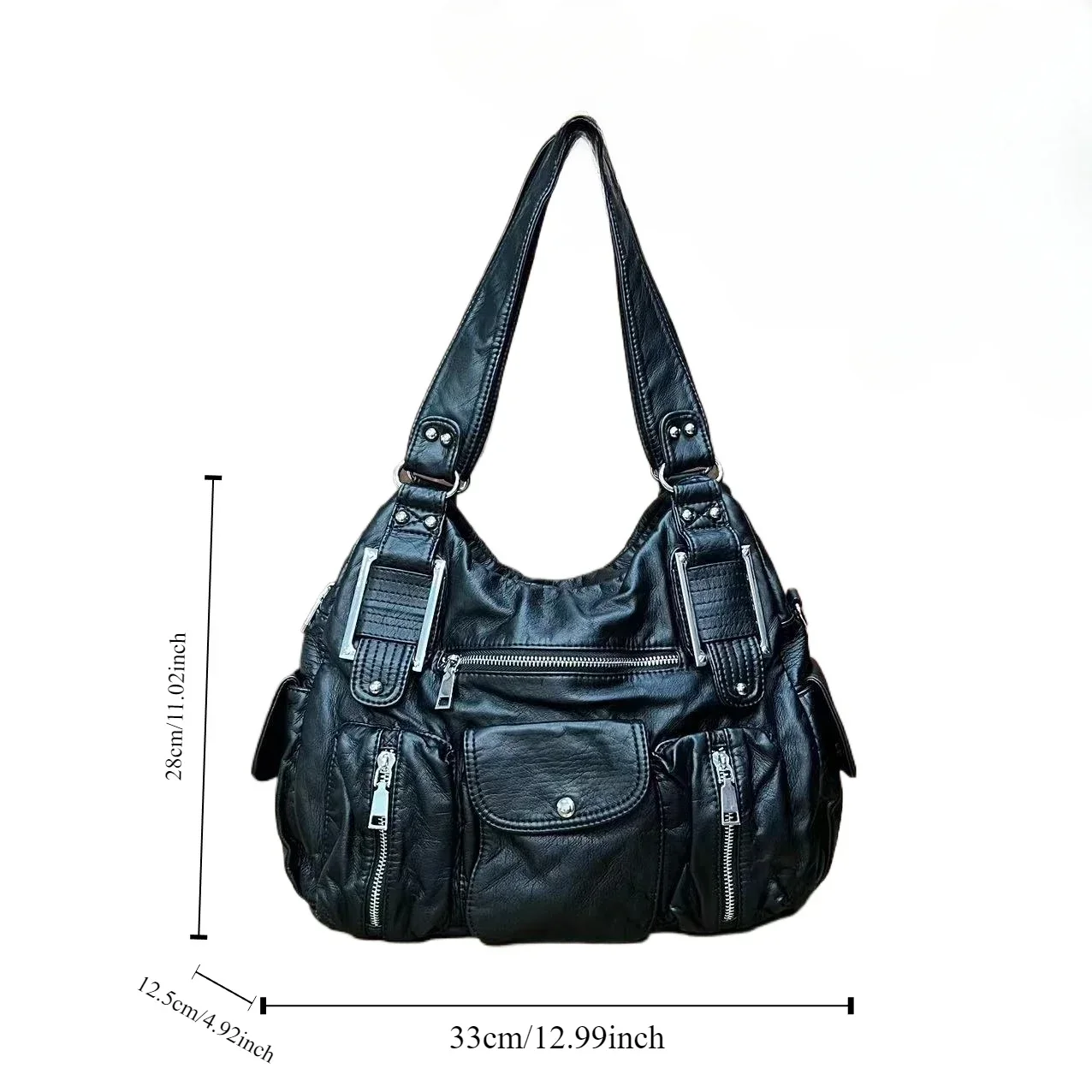 Women\'s Fashion Y2K Hot Girl Motorcycle Bag Multi-Pocket Washed Distressed Shoulder Crossbody Handbag