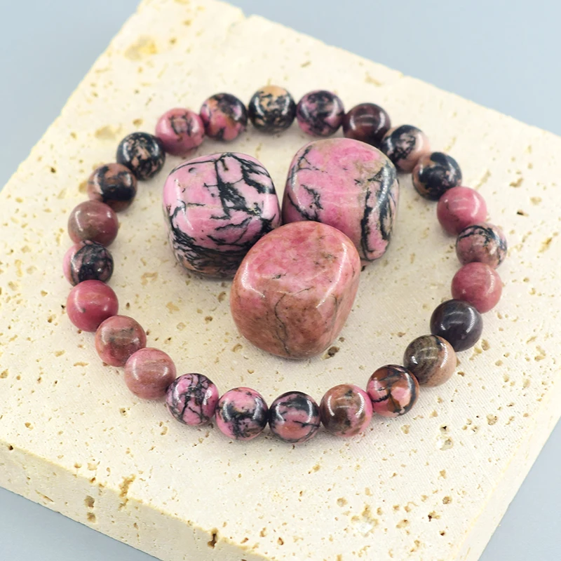 Rhodonite Beaded Bracelets Men Women Natural Energy Stone Beads Stretch Bracelets Yoga Healing Gem Beads Bangle Jewelry Gifts