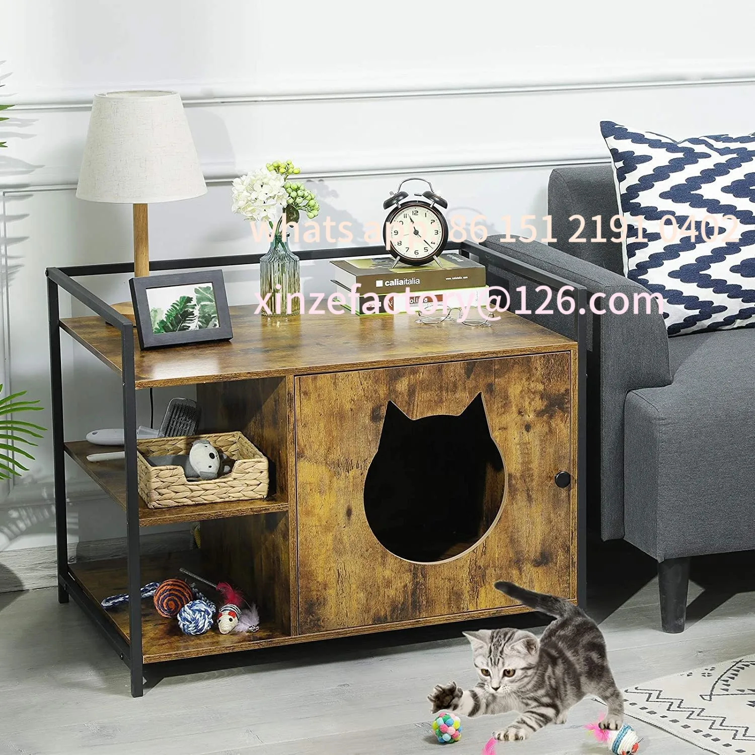 

Customizable Creative People and Pet Shared Solid Wood Storage Cabinet Three-layer Shelf Side Cabinet Pet Furniture Bedroom