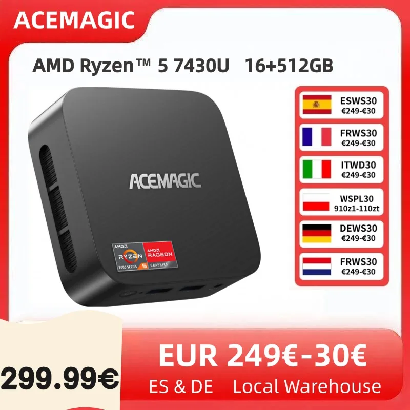 ACEMAGIC K1 MINI PC AMD Ryzen 5 7430U 16GB RAM 512GB SSD Windows 11 Pro MINI Computer Wifi6 BT5.2 4K Display Lichtgewicht Game Mini PC