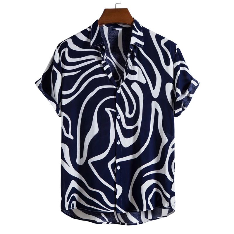 Men's Hawaii Summer Stripe Pirnt Casual Shirts Beach 2025 Holiday Short Sleeve Buttons Female Clothing Hawaiian Lapel Blouse 2XL