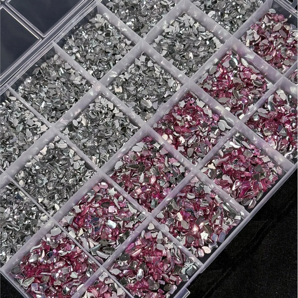Strass pour ongles irréguliers, mélange rose clair, 24 grilles, papillon, lune, étoile, rectangulaire, diamant, grande capacité, décoration de manucure