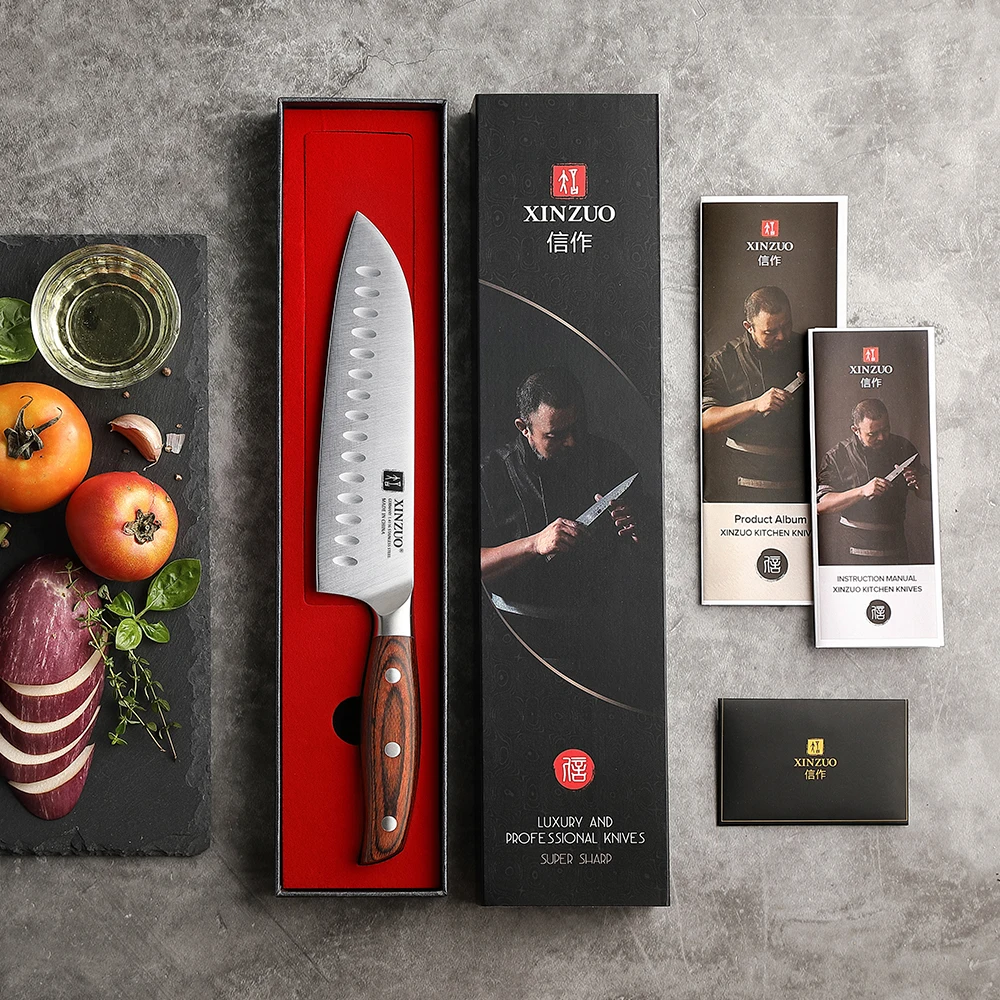 XINZUO 7 inch Santoku Knife DIN 1.4416 Steel Kitchen Knife Razor Sharp Stainless Steel Japanese Style Chef Knives Kitchen Tool