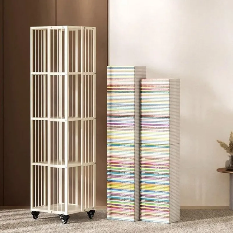 Multilayer Corner Bookcases Wheel Household Removable Rotatable Large Capacity Living Room Bookcases Floor Type Home Furniture