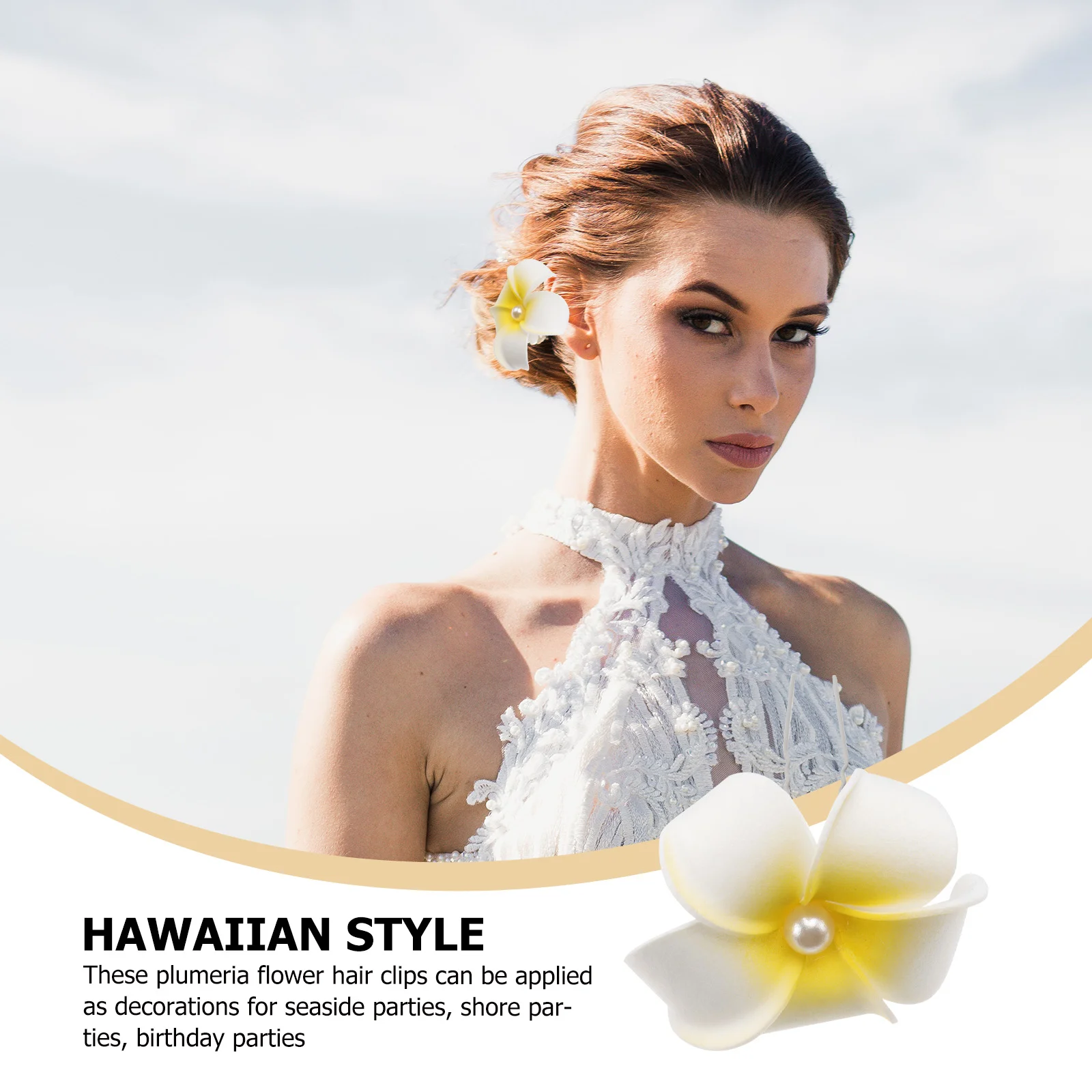 5 Pcs Plumeria Flower Hair Accessories Seaside Vacation Hawaiian Decorations Clip Clips Flowers Bun Luau Party for Yellow