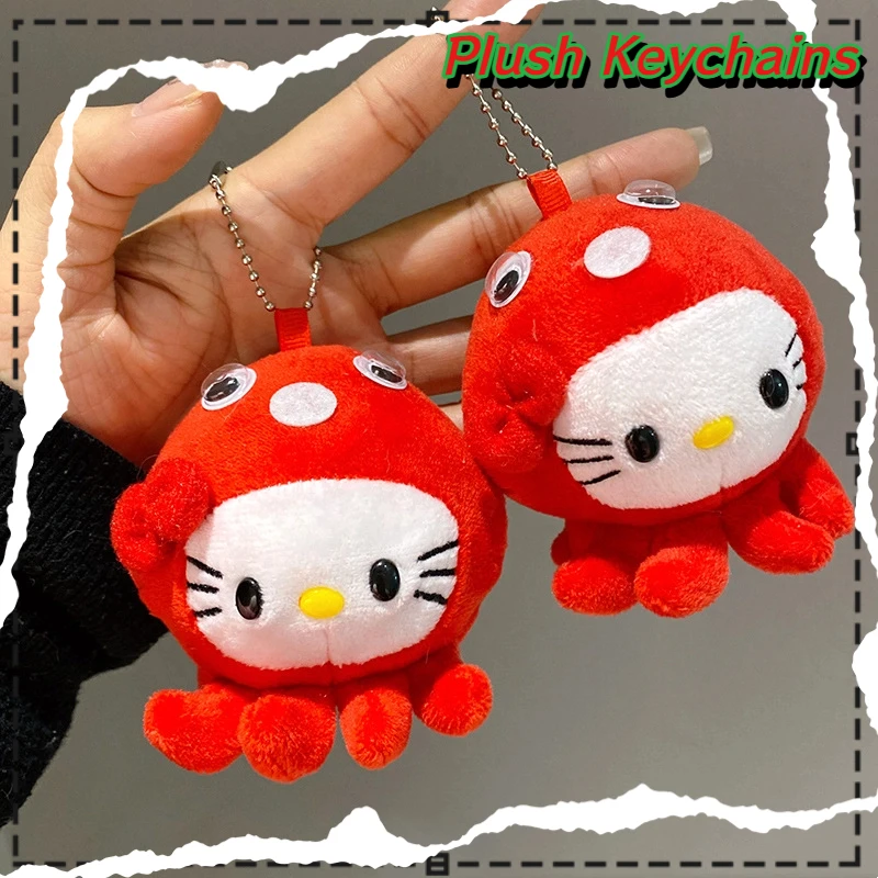 Nouveau mignon Kitty en peluche porte-clés dessin animé chaton habiller poulpe rouge poupée haute qualité sac à dos pendentif voiture décoration cadeau