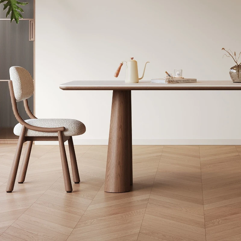 

Travertine rock slab dining table, rectangular medium and ancient style home high-end