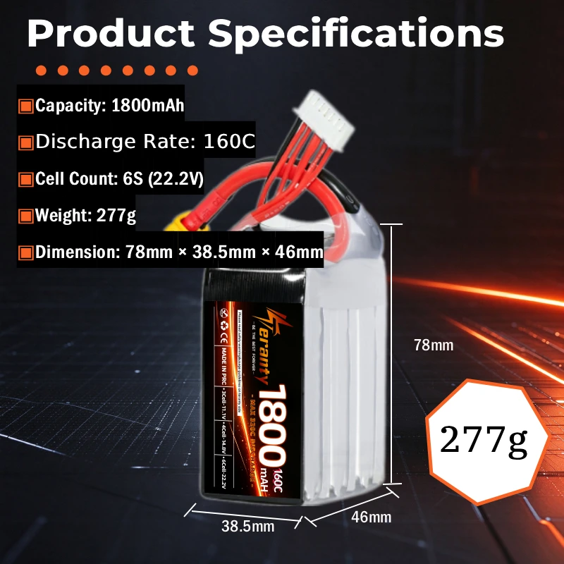 22.2V 1800mAh 160C LiPo 6S RC Lithium Polymer Battery High Power For FPV Freestyle Quadcopter 1/8 Buggy RC Hydro Boat