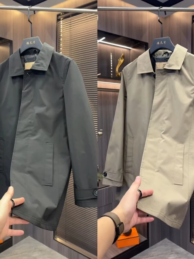 

KK6 Men's Versatile Mid-Length Faionable Collared Stand Windproof Jaet Casual Simple Luxury Outerwear Spring Autumn