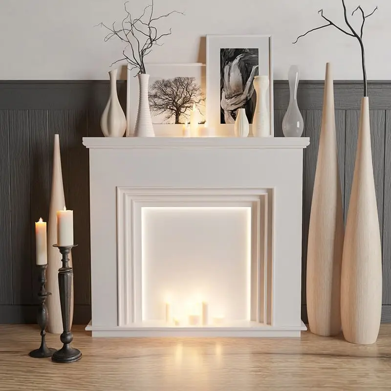 Nordic White Luminous Fireplace, French Cream, Decorative Cabinet, Photography, Living Room, Simple, Online Celebrity