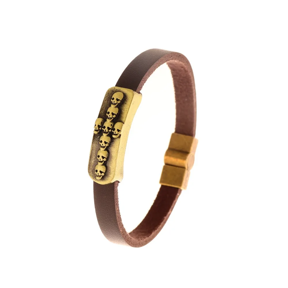 Vintage Skull Cross Leather Bracelet Charming Men's Bracelet New Fashion Hip Hop Punk Accessories Jewelry Gift Wholesale