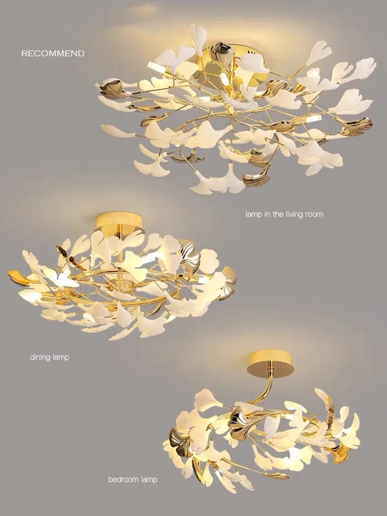 Nordic Romantic Ginkgo Leaf Pendant Lamp For Dining Room Vintage Chandelier Living Room Decoration Kitchen Hanging Light Fixture