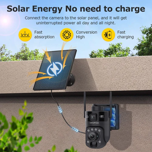 Imagen 2 del producto Cámara Solar SHIWOJIA con Zoom 60X, 4G SIM/WIFI, 6K 12MP, Pantalla Dual, Batería, Cámara PTZ, Monitor PIR, Visión Nocturna, Grabación