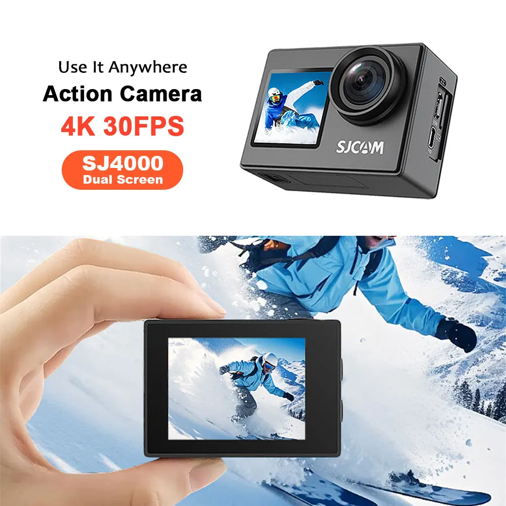 SJCAM SJ4000 4K/30 fps Action Camera 30M Waterproof with Case Dual Screen Sports Cam for Skiing Cycling Fishing Vlogging