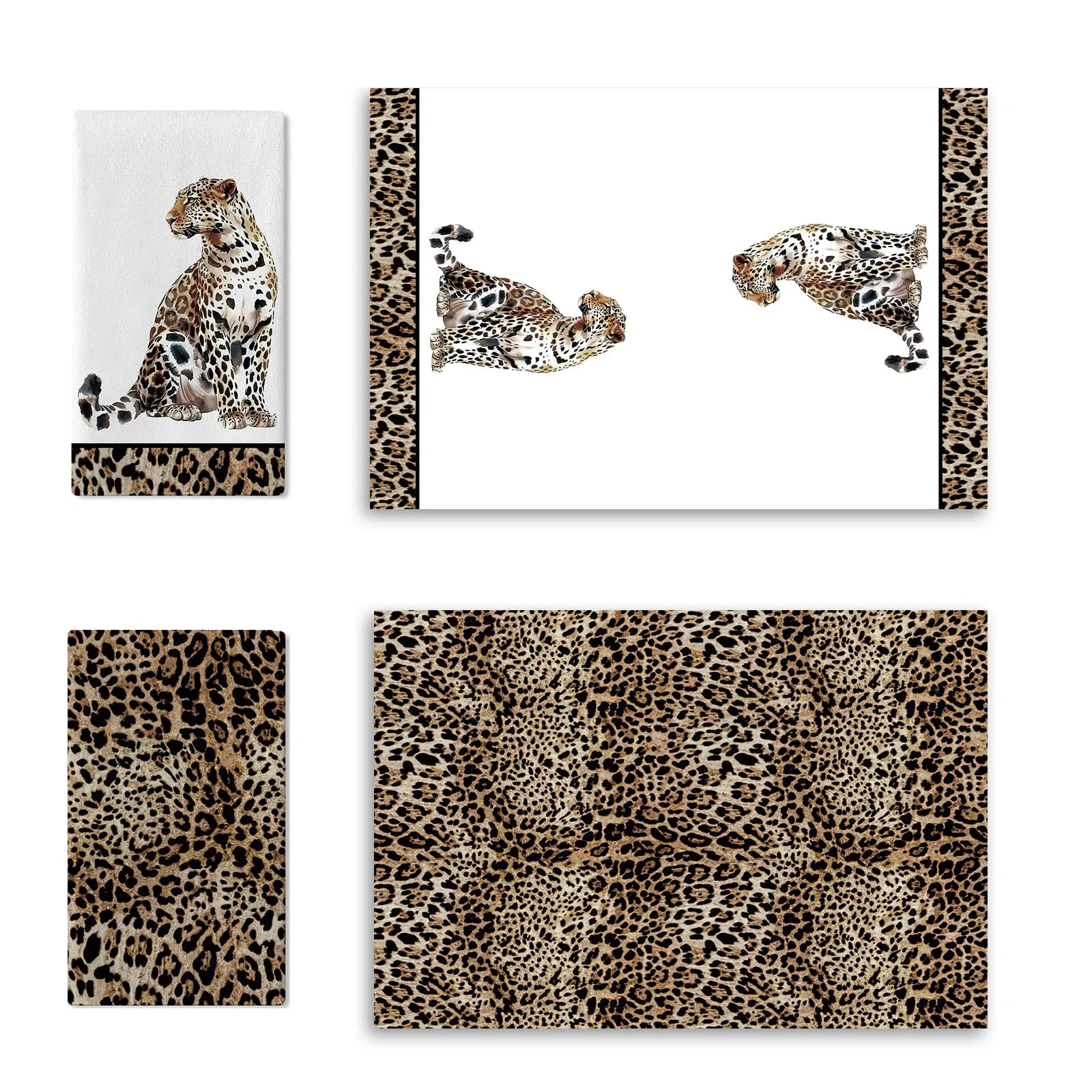 Leopard Print Towel Set (2 Pcs) | Cheetah Safari Animal Pattern Hand Towel for Baking & Cooking, Wild Animal Style Bathroom Home