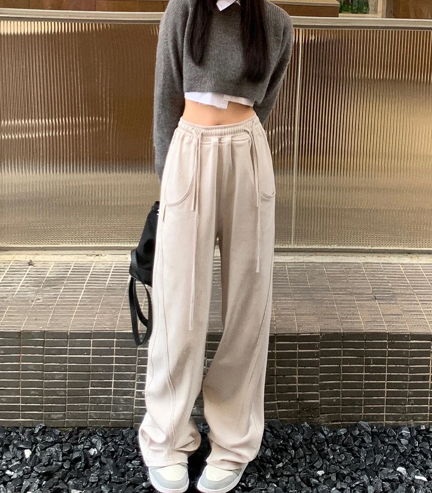 

Новые осенне-зимние женские брюки свободного кроя: повседневные, базовые, модные, уличные, с завязками, абрикосовые, широкие штанины