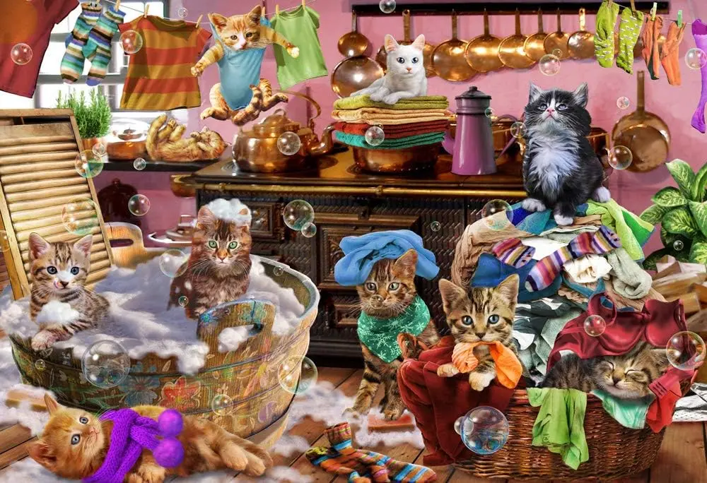 

﻿ Kittens in The Kitchen 500/300/120 Pieces Jigsaw Puzzles Challenging Family Activity Games for Gameroom Bedroom Livingroom