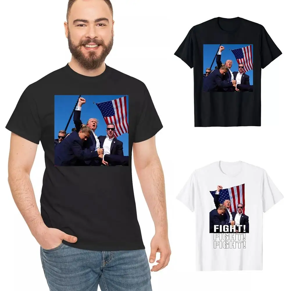 

Shot Assassination Funny Political Short-sleeved Top T-shirt Assassination Never Portrait Trendy Printed T-shirts Surrende K5a0