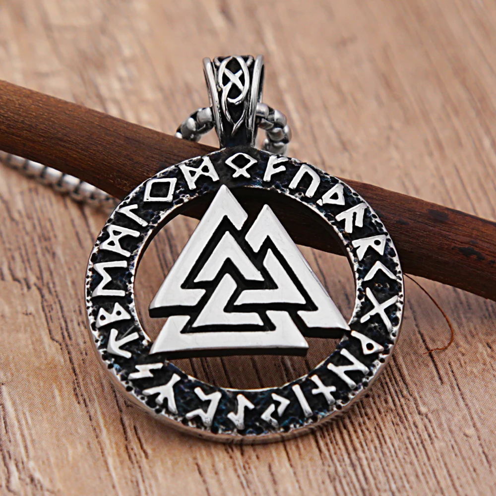 Vintage Stainless Steel Valknut Pendant Necklace Nordic Odin Viking Rune Necklace Men Fashion Biker Amulet Viking Jewelry Gift