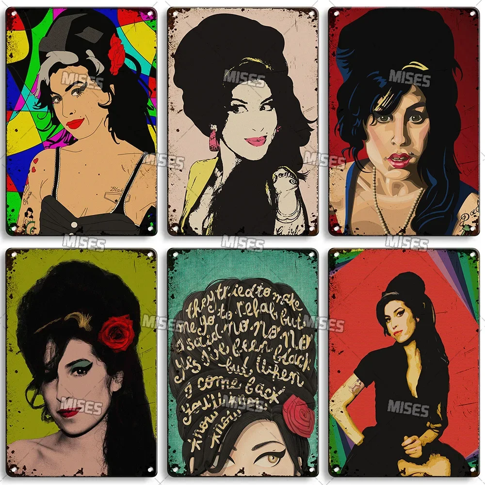 MISES Amy Winehouse Metal Tin Sign Classic Metal Plate Singer Metal Sign Home Bar Wall Decor Sign Kitchen Club Metal Plaque