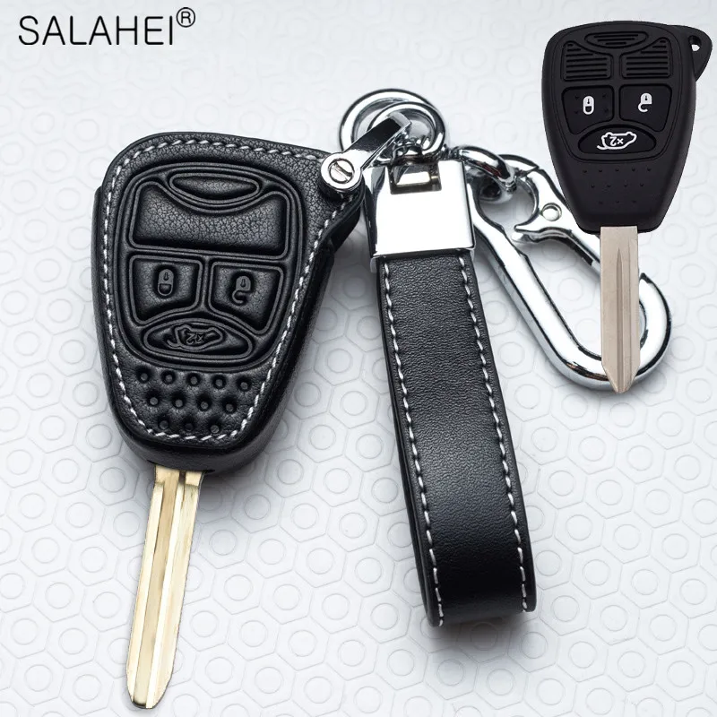 Leather Car Key Remote Cover For Chrysler Pacifica Aspen 300 Dodge Caravan Jeep Wrangler Jk Commander Grand Cherokee Accessories