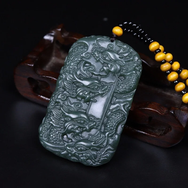 Hetian Gray Jade Kowloon Main Pendant Necklace