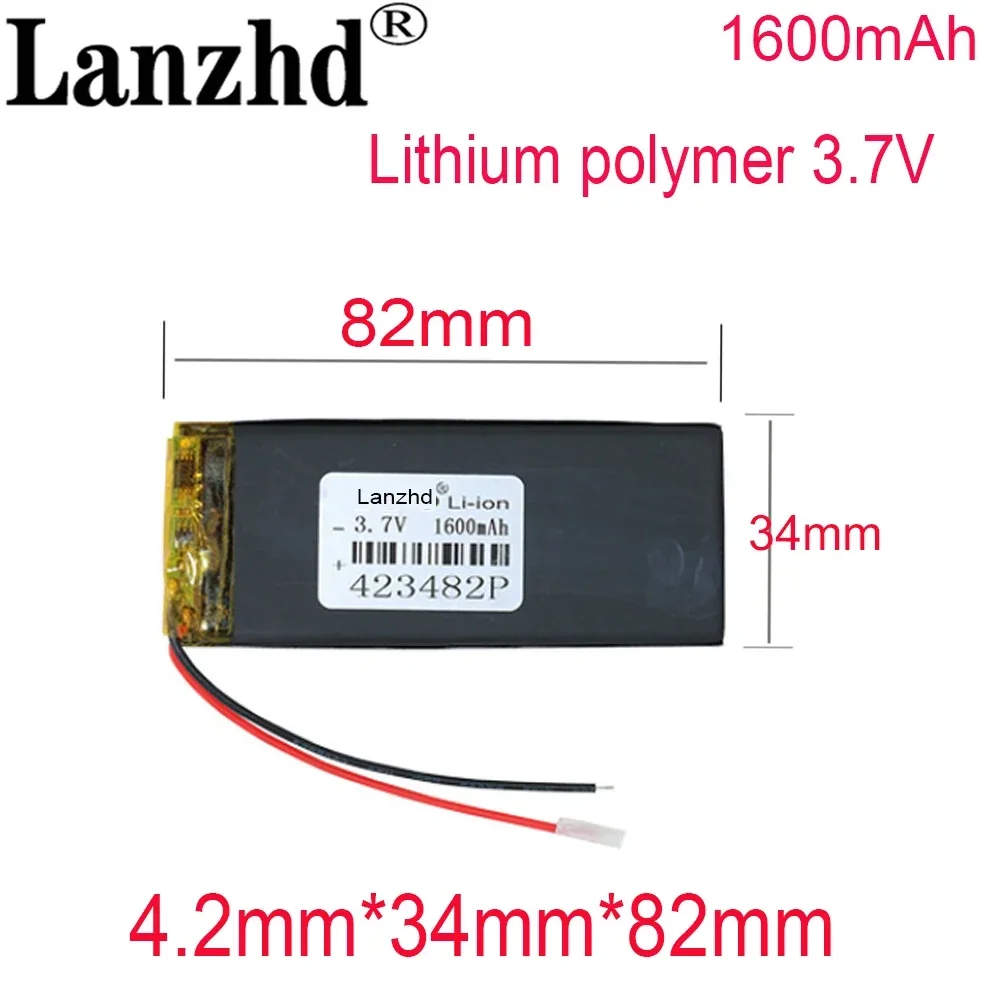 

1/2/4Pcs 423482 3.7v 1600mah lithium polymer battery 3 7V volt li po ion lipo rechargeable batteries for dvd GPS navigation