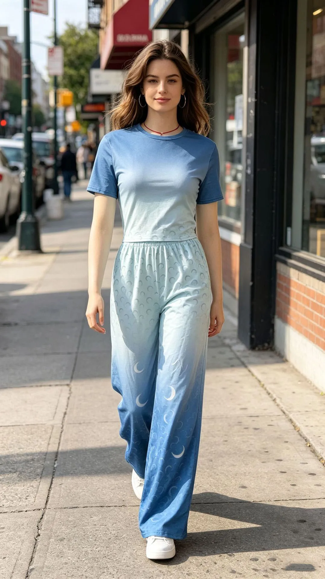 STYLISH LADY Gradient Moon Print 2 Piece Set Women Short Sleeve Crop Top and Wide Leg Pants 2026 Summer Casual Outfits