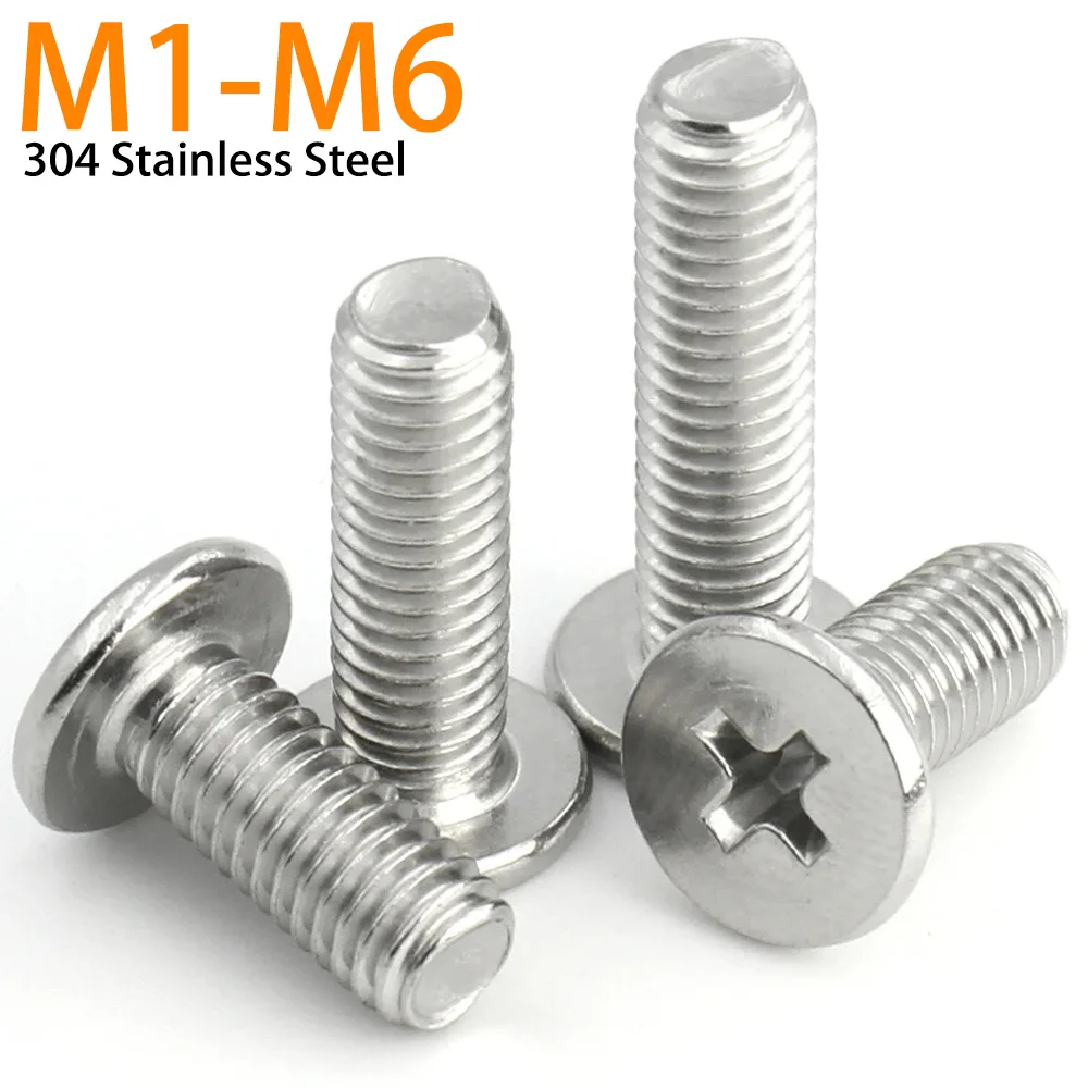 500-10x Ultra Thin Flat Wafer Screw Bolt Assorted Sizes M1-M6 M1.2-M1.6 304 Stainless Steel Phillips Super Low Profile Screws fo