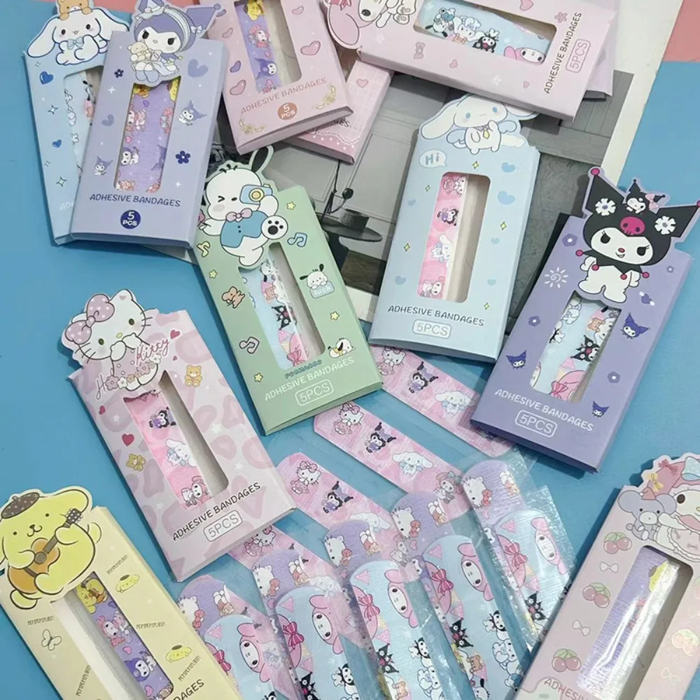 5pcs/box Anime Sanrios Kuromi My Melody Hello Kitty Cinnamoroll Band-Aid Children Waterproof Breathable Self-Adhesive Bandage